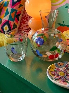 Royal Danube hand painted crystal tumble up bedside water carafe set